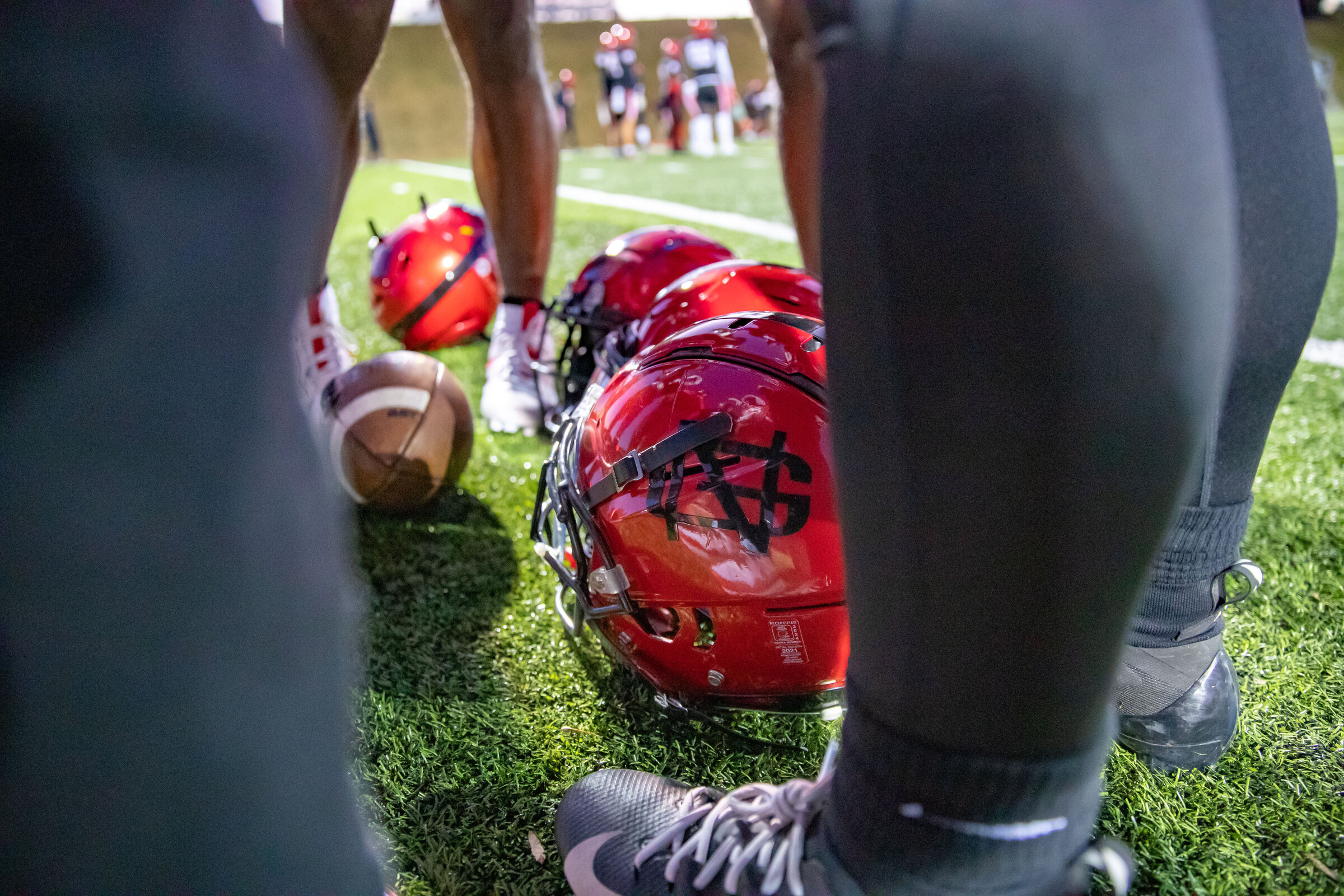 Helmet/uniform/dinner moment